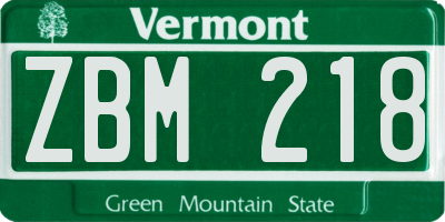VT license plate ZBM218
