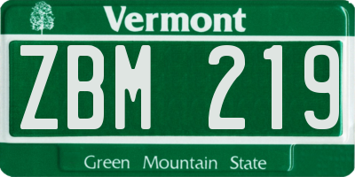 VT license plate ZBM219