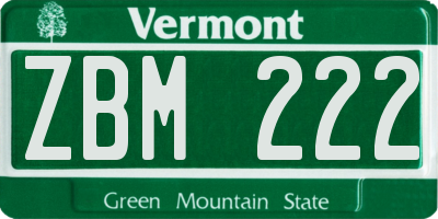 VT license plate ZBM222