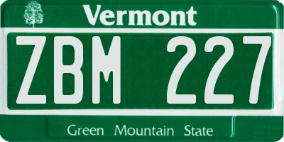 VT license plate ZBM227