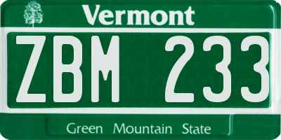 VT license plate ZBM233