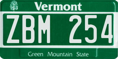 VT license plate ZBM254