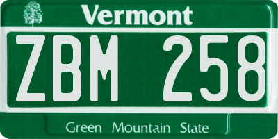 VT license plate ZBM258