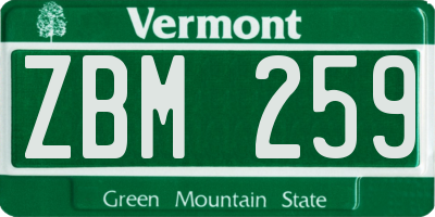 VT license plate ZBM259