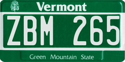 VT license plate ZBM265