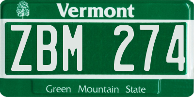 VT license plate ZBM274
