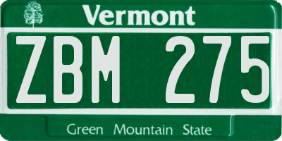 VT license plate ZBM275