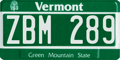 VT license plate ZBM289