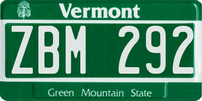 VT license plate ZBM292