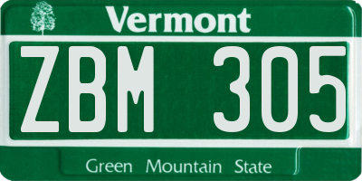 VT license plate ZBM305