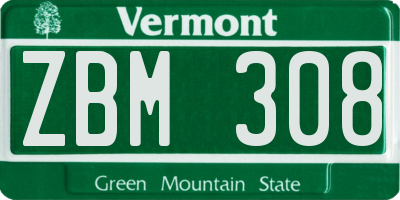 VT license plate ZBM308