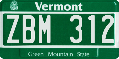 VT license plate ZBM312