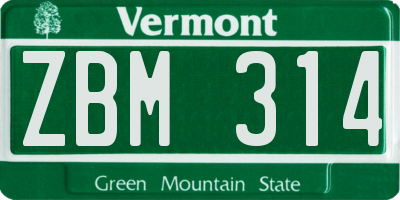 VT license plate ZBM314