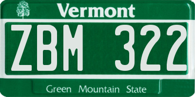 VT license plate ZBM322