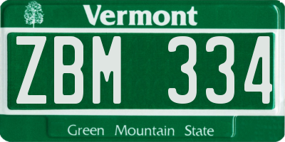 VT license plate ZBM334