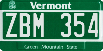 VT license plate ZBM354