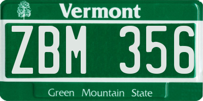 VT license plate ZBM356