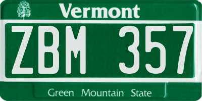 VT license plate ZBM357