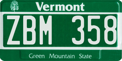 VT license plate ZBM358