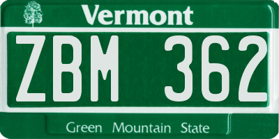 VT license plate ZBM362