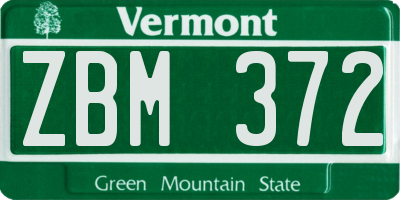 VT license plate ZBM372