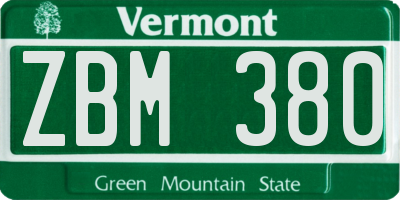 VT license plate ZBM380