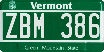 VT license plate ZBM386