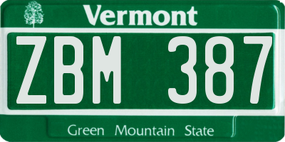 VT license plate ZBM387