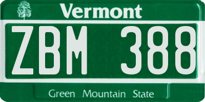 VT license plate ZBM388