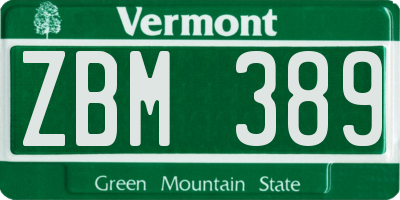 VT license plate ZBM389