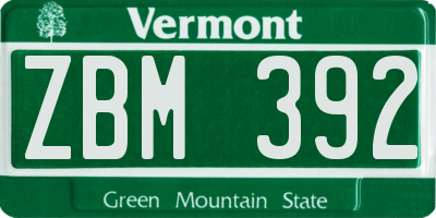 VT license plate ZBM392