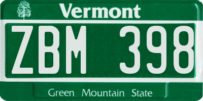 VT license plate ZBM398