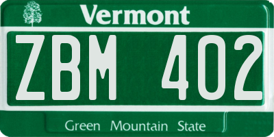 VT license plate ZBM402