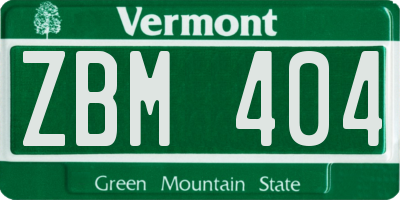 VT license plate ZBM404