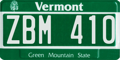 VT license plate ZBM410