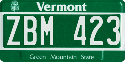 VT license plate ZBM423