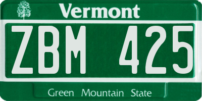 VT license plate ZBM425
