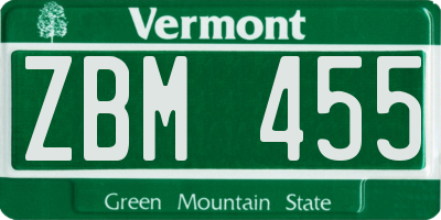 VT license plate ZBM455