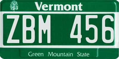 VT license plate ZBM456