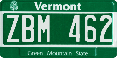 VT license plate ZBM462