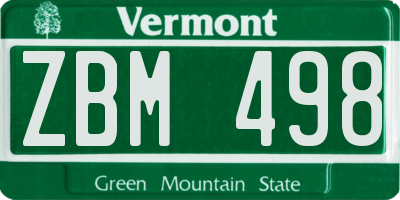 VT license plate ZBM498