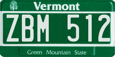 VT license plate ZBM512
