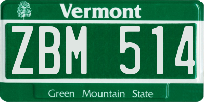 VT license plate ZBM514