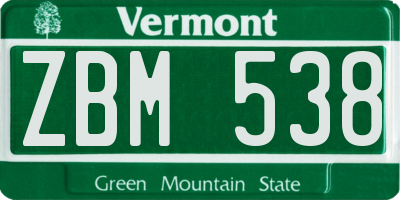 VT license plate ZBM538