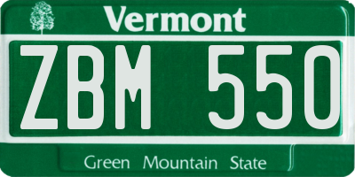 VT license plate ZBM550