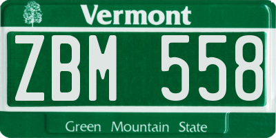 VT license plate ZBM558
