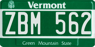 VT license plate ZBM562