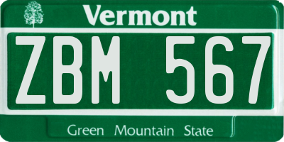 VT license plate ZBM567