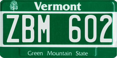 VT license plate ZBM602