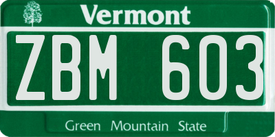 VT license plate ZBM603
